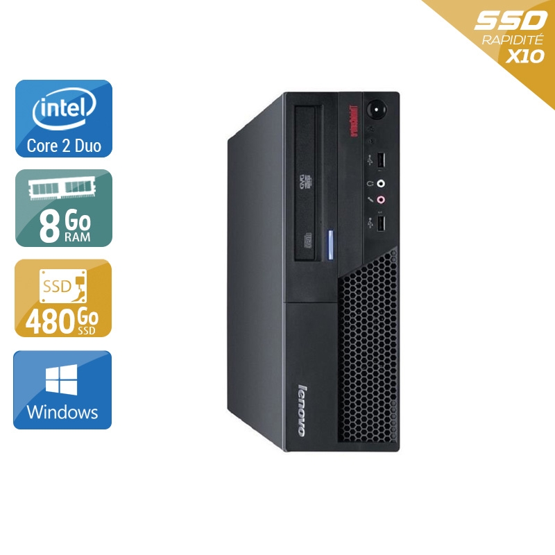 Lenovo ThinkCentre M58 SFF Core 2 Duo - 8Go RAM 480Go SSD Windows 10 Bon étatOccasion certifiée reconditionnée Bon état reconditionné disponible sur Kiatoo
