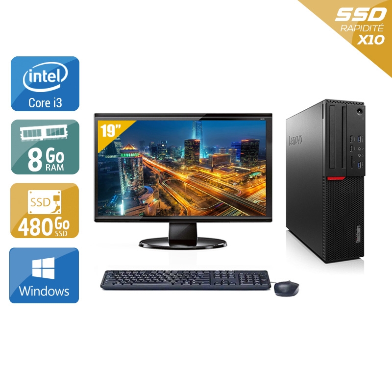 Lenovo ThinkCentre M700 SFF i3 Gen 6 + Écran - 19'' 8Go RAM 480Go SSD Windows 10 Bon étatOccasion certifiée reconditionnée Bon état reconditionné disponible sur Kiatoo