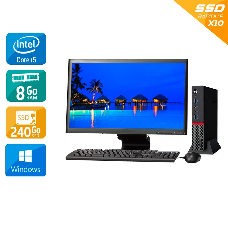 Lenovo ThinkCentre M700 Tiny i5 Gen 6 + Écran - 19'' 8Go RAM 240Go SSD Windows 10 État correctOccasion certifiée reconditionnée Bon état reconditionné disponible sur Kiatoo