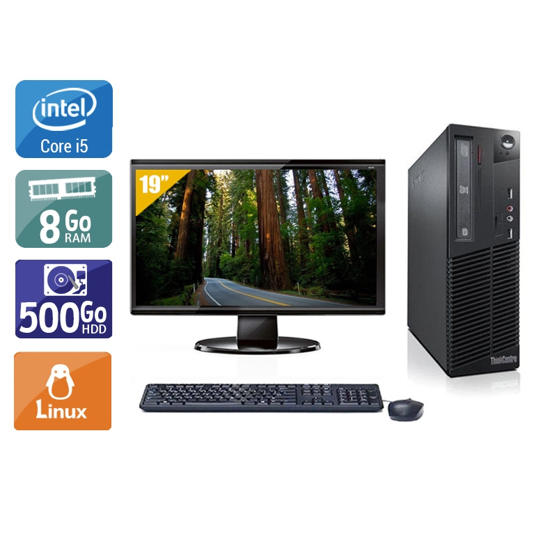 Lenovo ThinkCentre M71 SFF i5 + Écran - 19'' 8Go RAM 500Go HDD Linux Bon étatOccasion certifiée reconditionnée Bon état reconditionné disponible sur Kiatoo