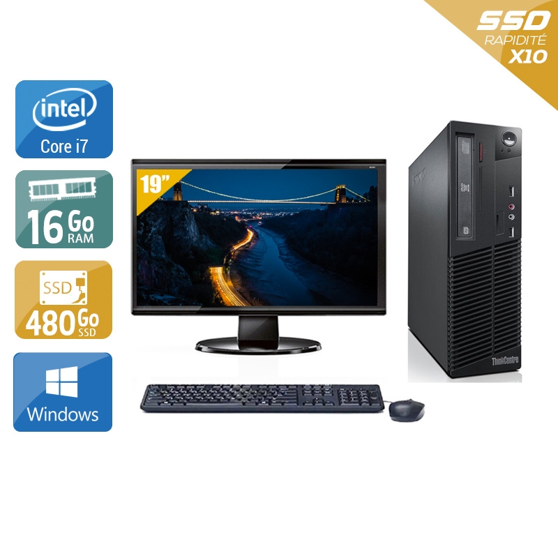 Lenovo ThinkCentre M73 SFF i7 + Écran - 19'' 16Go RAM 480Go SSD Windows 10 Bon étatOccasion certifiée reconditionnée Bon état reconditionné disponible sur Kiatoo