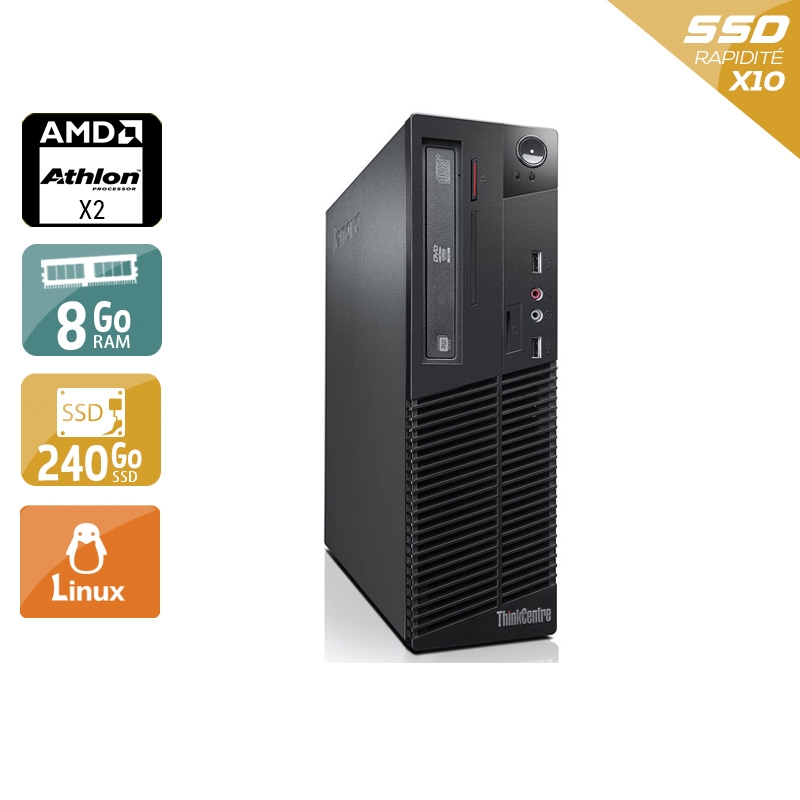 Lenovo ThinkCentre M77 SFF AMD Athlon Dual Core - 8Go RAM 240Go SSD Linux Très bon étatOccasion certifiée reconditionnée Bon état reconditionné disponible sur Kiatoo