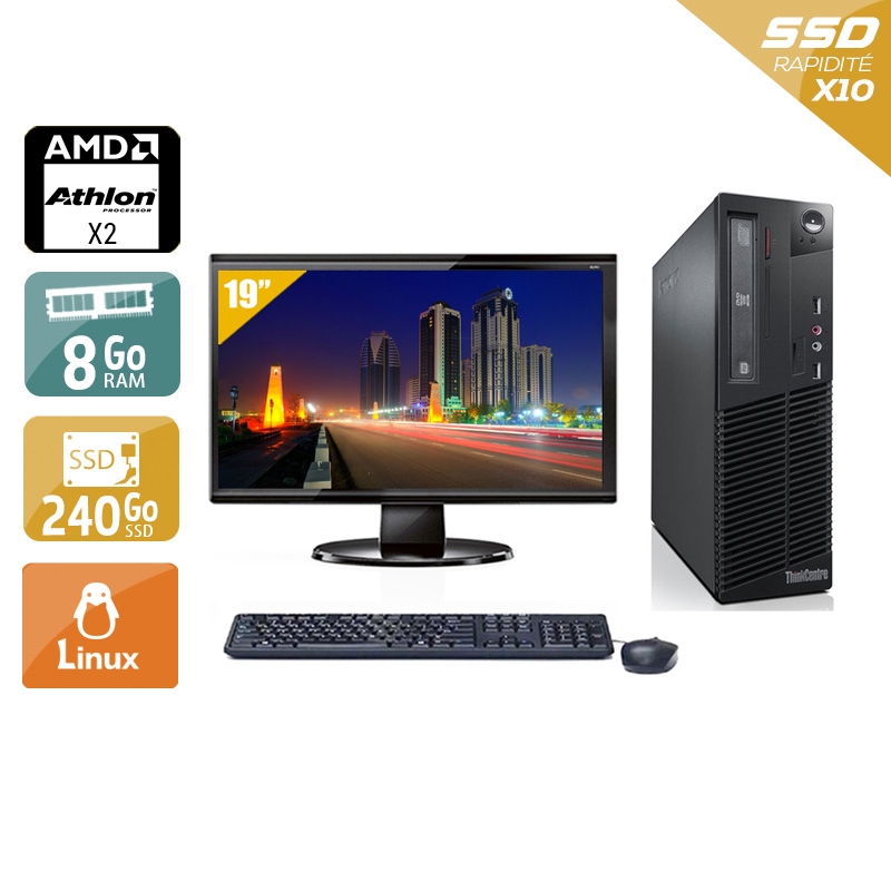 Lenovo ThinkCentre M77 SFF AMD Athlon Dual Core + Écran - 19'' 8Go RAM 240Go SSD Linux Bon étatOccasion certifiée reconditionnée Bon état reconditionné disponible sur Kiatoo