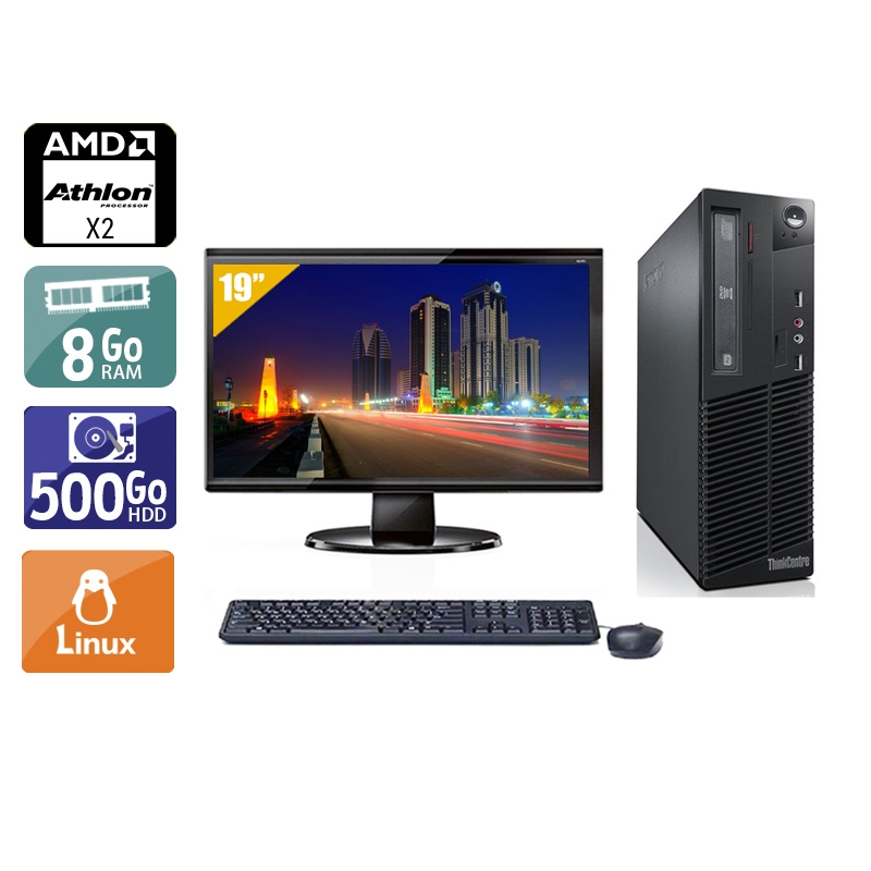 Lenovo ThinkCentre M77 SFF AMD Athlon Dual Core + Écran - 19'' 8Go RAM 500Go HDD Linux Bon étatOccasion certifiée reconditionnée Bon état reconditionné disponible sur Kiatoo