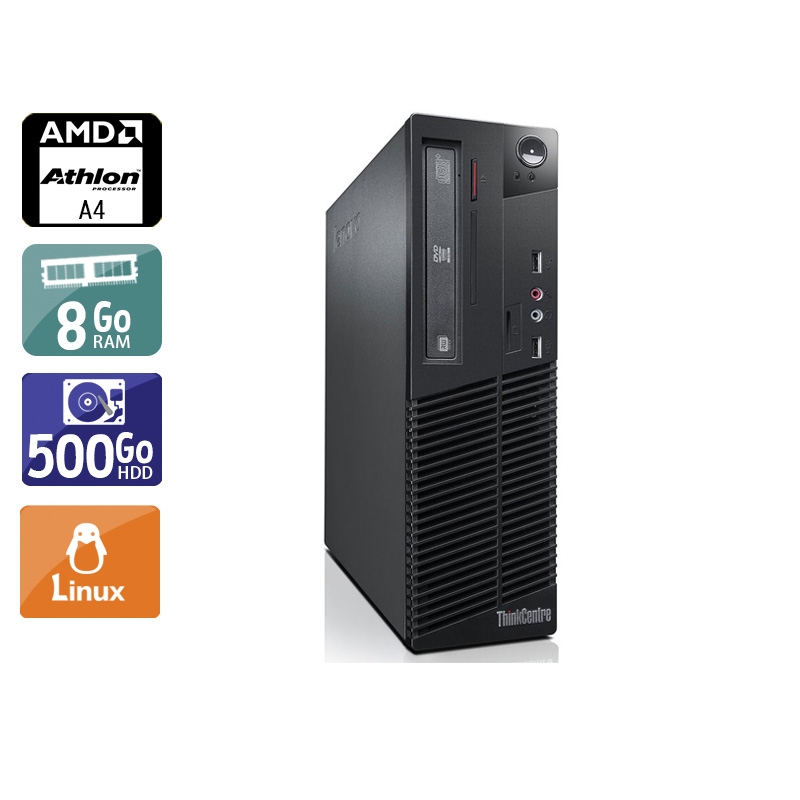 Lenovo ThinkCentre M78 SFF AMD A4 - 8Go RAM 500Go HDD Linux Bon étatOccasion certifiée reconditionnée Bon état reconditionné disponible sur Kiatoo