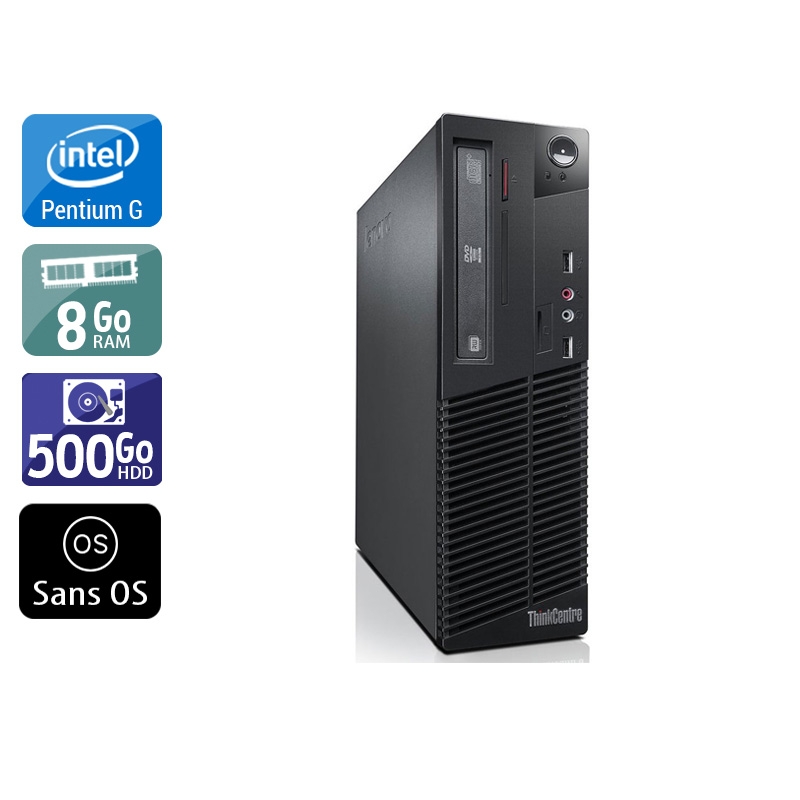 Lenovo ThinkCentre M81 SFF Pentium G Dual Core - 8Go RAM 500Go HDD Sans OS Très bon étatOccasion certifiée reconditionnée Bon état reconditionné disponible sur Kiatoo