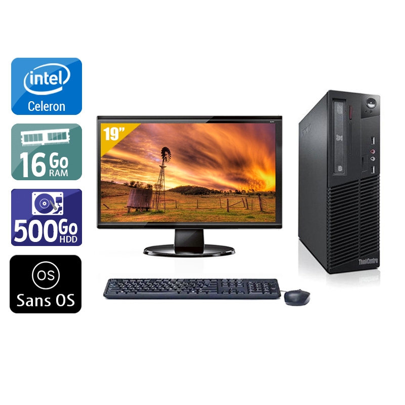 Lenovo ThinkCentre M82 SFF Celeron Dual Core + Écran - 19'' 8Go RAM 500Go HDD Sans OS Bon étatOccasion certifiée reconditionnée Bon état reconditionné disponible sur Kiatoo