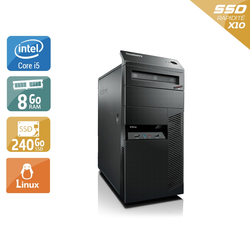 Lenovo ThinkCentre M90 Tower i5 - 8Go RAM 240Go SSD Linux État correctOccasion certifiée reconditionnée Bon état reconditionné disponible sur Kiatoo