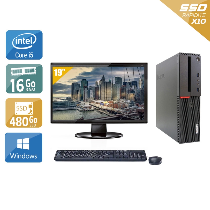 Lenovo ThinkCentre M900 SFF i5 Gen 6 + Écran - 19'' 16Go RAM 480Go SSD Windows 10 Bon étatOccasion certifiée reconditionnée Bon état reconditionné disponible sur Kiatoo