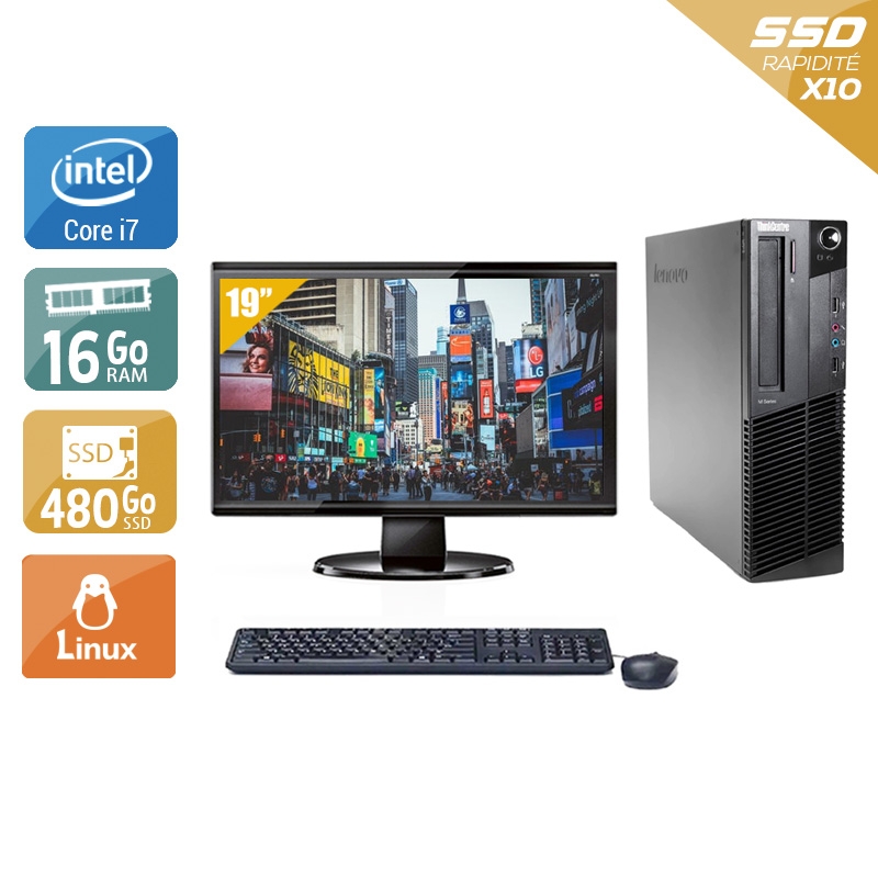 Lenovo ThinkCentre M91 SFF i7 + Écran - 19'' 16Go RAM 480Go SSD Linux Bon étatOccasion certifiée reconditionnée Bon état reconditionné disponible sur Kiatoo