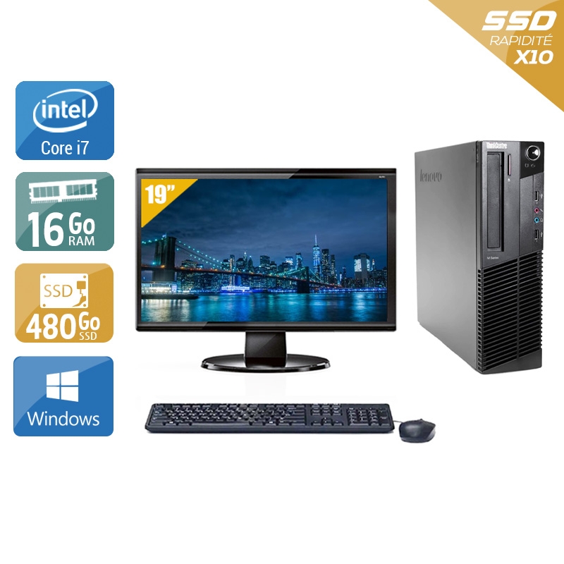 Lenovo ThinkCentre M92 SFF i7 + Écran - 19'' 16Go RAM 480Go SSD Windows 10 Bon étatOccasion certifiée reconditionnée Bon état reconditionné disponible sur Kiatoo