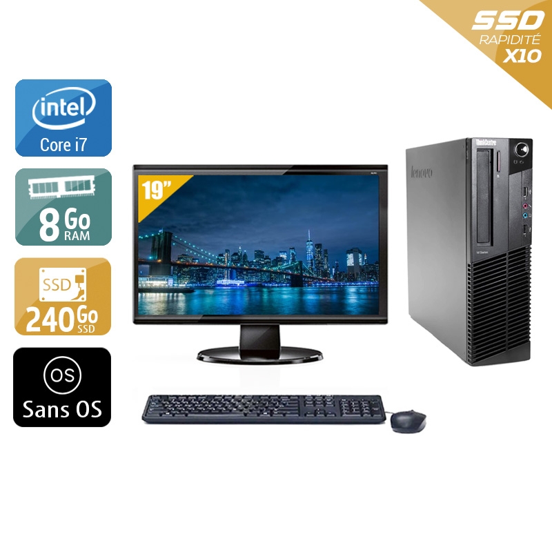 Lenovo ThinkCentre M92 SFF i7 + Écran - 19'' 8Go RAM 240Go SSD Sans OS Bon étatOccasion certifiée reconditionnée Bon état reconditionné disponible sur Kiatoo