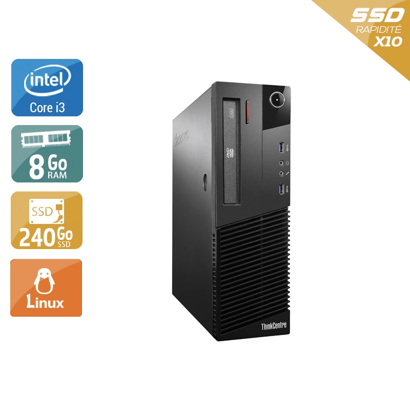Lenovo ThinkCentre M93 SFF i3 - 8Go RAM 240Go SSD Linux Bon étatOccasion certifiée reconditionnée Bon état reconditionné disponible sur Kiatoo