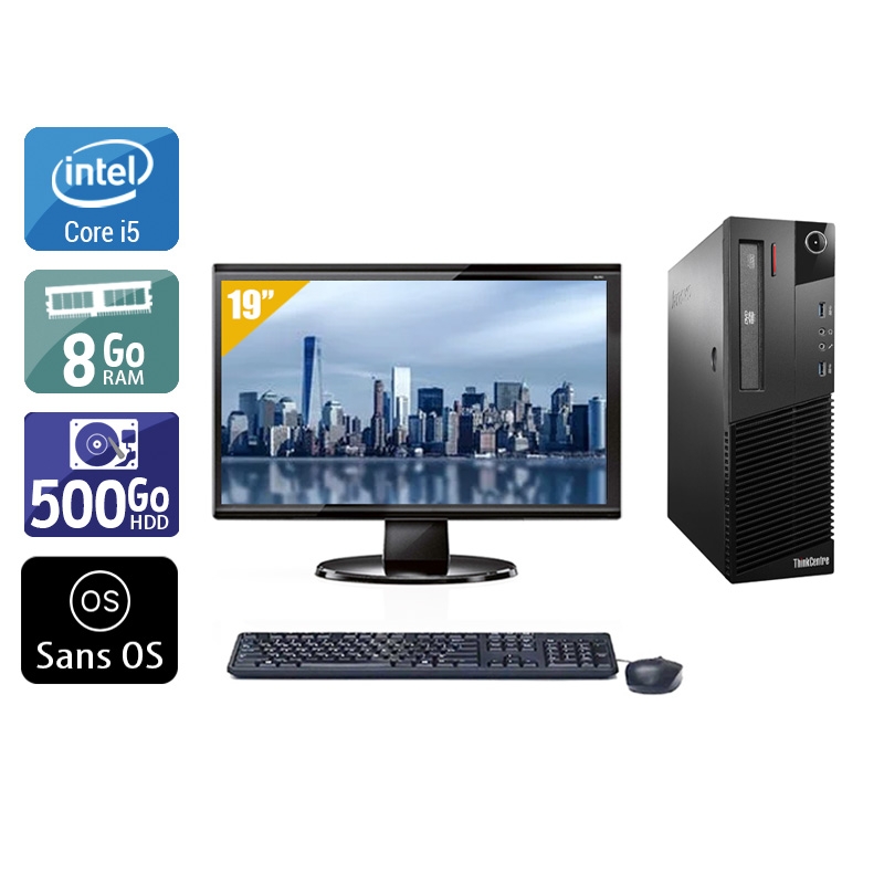 Lenovo ThinkCentre M93 SFF i5 + Écran - 19'' 8Go RAM 500Go HDD Sans OS Bon étatOccasion certifiée reconditionnée Bon état reconditionné disponible sur Kiatoo