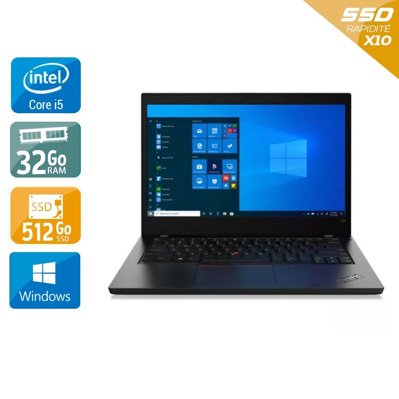 Lenovo ThinkPad L14 GEN 1 14'' i5 Gen 10 - 32Go RAM 512Go SSD Windows 11 ⭐ Premium - Garantie 3 ans incluseOccasion certifiée reconditionnée Bon état reconditionné disponible sur Kiatoo
