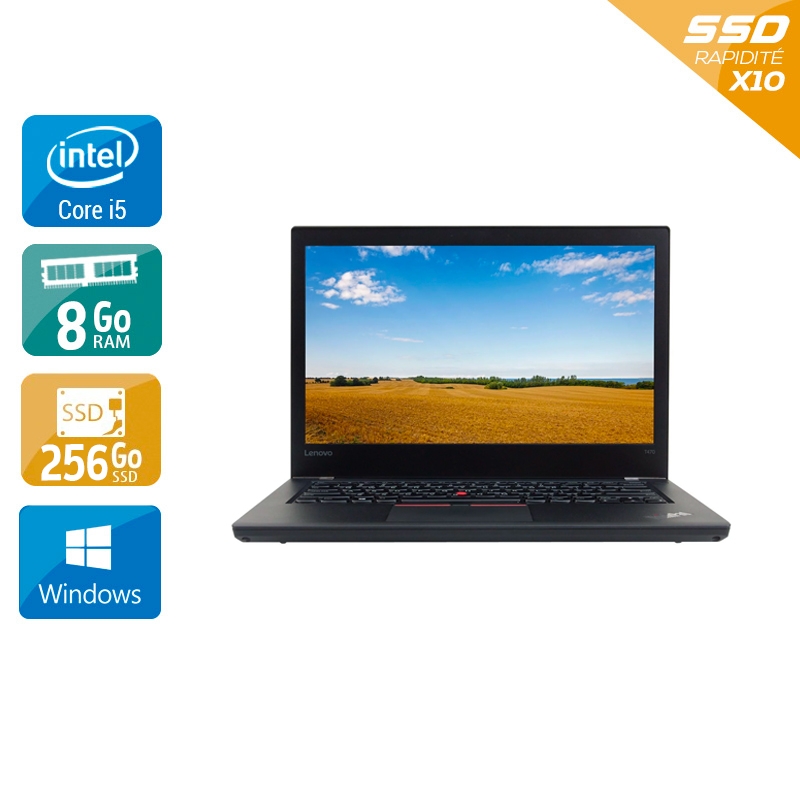 Lenovo ThinkPad T470 14'' i5 Gen 6 - 8Go RAM 256Go SSD Windows 10 État correctOccasion certifiée reconditionnée Bon état reconditionné disponible sur Kiatoo