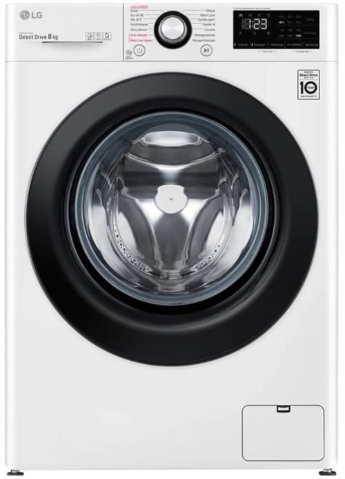 LG F84V35WH - Machine à laver - largeur : 60 cm - profondeur : 62 cm - hauteur : 85 cm - chargement frontal - 68 litres - 8 kg - 1400 tours/min - blanc avec porte noire État correct LG reconditionné disponible sur Fnac