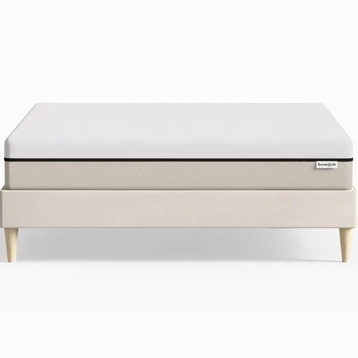 Lit 140x190 en velours beige + Matelas Hybride à ressorts ensachés Bon état reconditionné disponible sur Rakuten