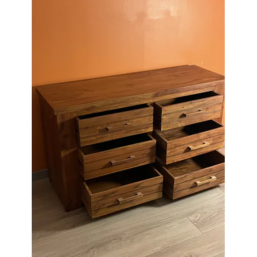 Lit bois massif en teck avec sa commode dimension matelas 140 x 190 Bon état reconditionné disponible sur Rakuten
