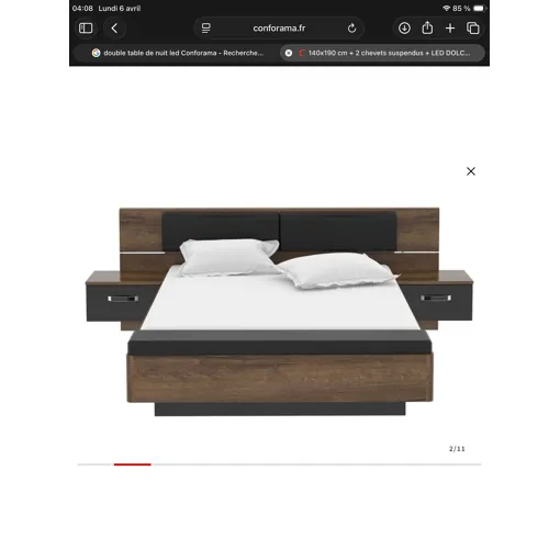Lit double avec sommier, tête de lit, intégrée, banquette de rangement LED Bon état reconditionné disponible sur Rakuten