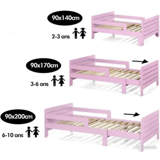 Lit et matelas évolutifs ROSE fille Bon état reconditionné disponible sur Rakuten