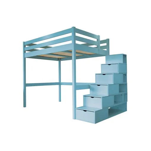 Lit Mezzanine Sylvia avec escalier cube bois - Couleur - Bleu Pastel, Dimensions - 140x200 occasion - 900,00 € Lit Mezzanine Sylvia avec escalier cube bois - Couleur - Bleu Pastel, Dimensions - 140x200 occasion reconditionné disponible sur Rakuten