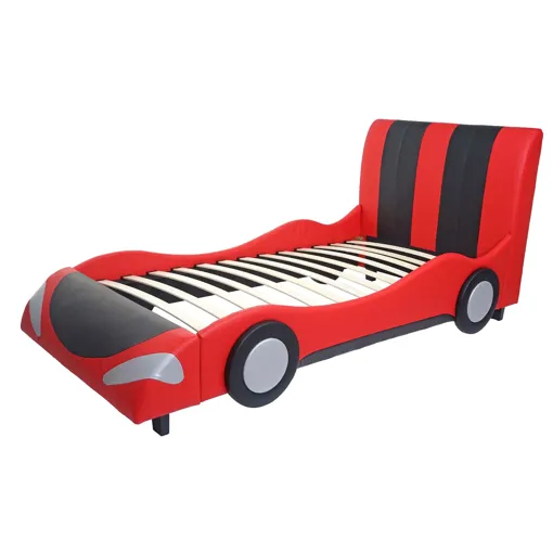 Lit pour enfant voiture garçon sommier à lattes synthétique bois 190x100cm noir rouge 04_0003618 occasion reconditionné disponible sur Rakuten