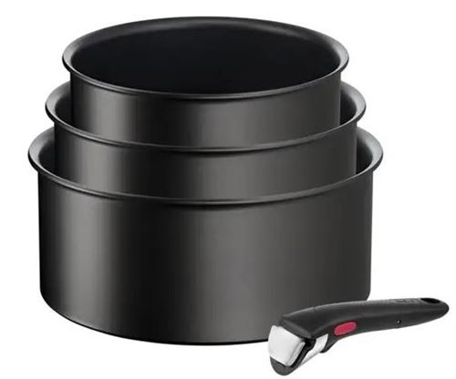 Lot 3 casseroles et poignée Tefal Ingenio Eco Resist 16/18/20 cm Noir État correct Tefal reconditionné disponible sur Fnac