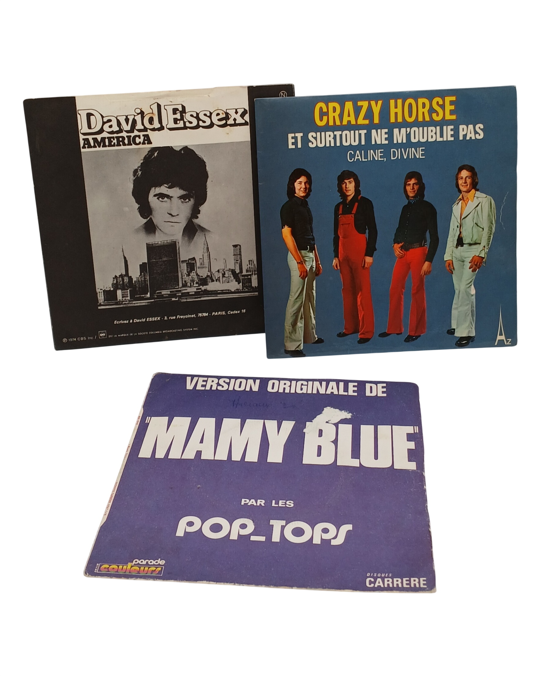 Acheter Lot 3 Vinyles 45 Tours Pop / Variété 70's – Pop-Tops (Mamy Blue), Crazy Horse, David Essex Très bon état - 10,10 € Lot 3 Vinyles 45 Tours Pop / Variété 70's – Pop-Tops (Mamy Blue), Crazy Horse, David Essex Très bon état reconditionné disponible sur Label Emmaüs