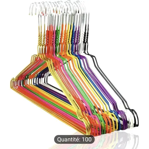 Lot de 100 Cintres Métalliques Colorés 40 cm ¿ Cintres Antidérapants Ultra Résistants avec Barre Pantalon ¿ Gain de Place Dressing Armoire occasion reconditionné disponible sur Rakuten