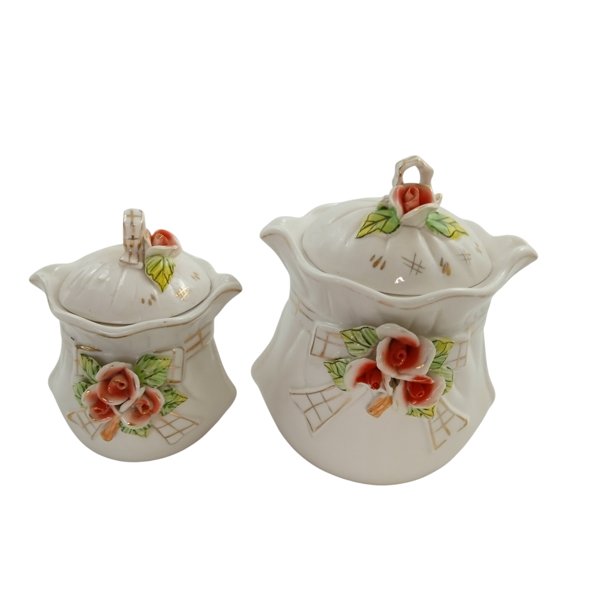 Voir photo 2 de Lot de 2 anciennes pots en céramique blanc avec fleurs colorées relief Lot de 2 anciennes pots en céramique blanc avec fleurs colorées relief Très bon état reconditionné photo 2