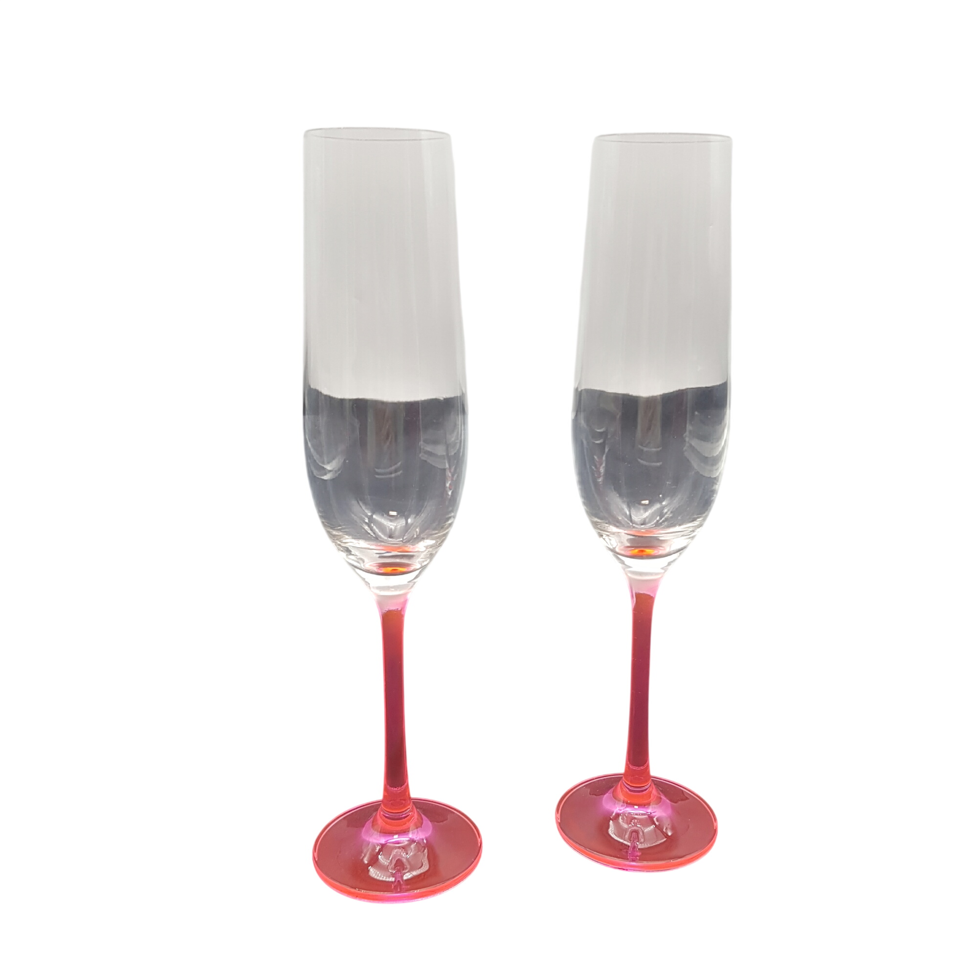 Lot de 2 flûtes à champagne cristal pied rose - 16,00 € Lot de 2 flûtes à champagne cristal pied rose reconditionné disponible sur Label Emmaüs
