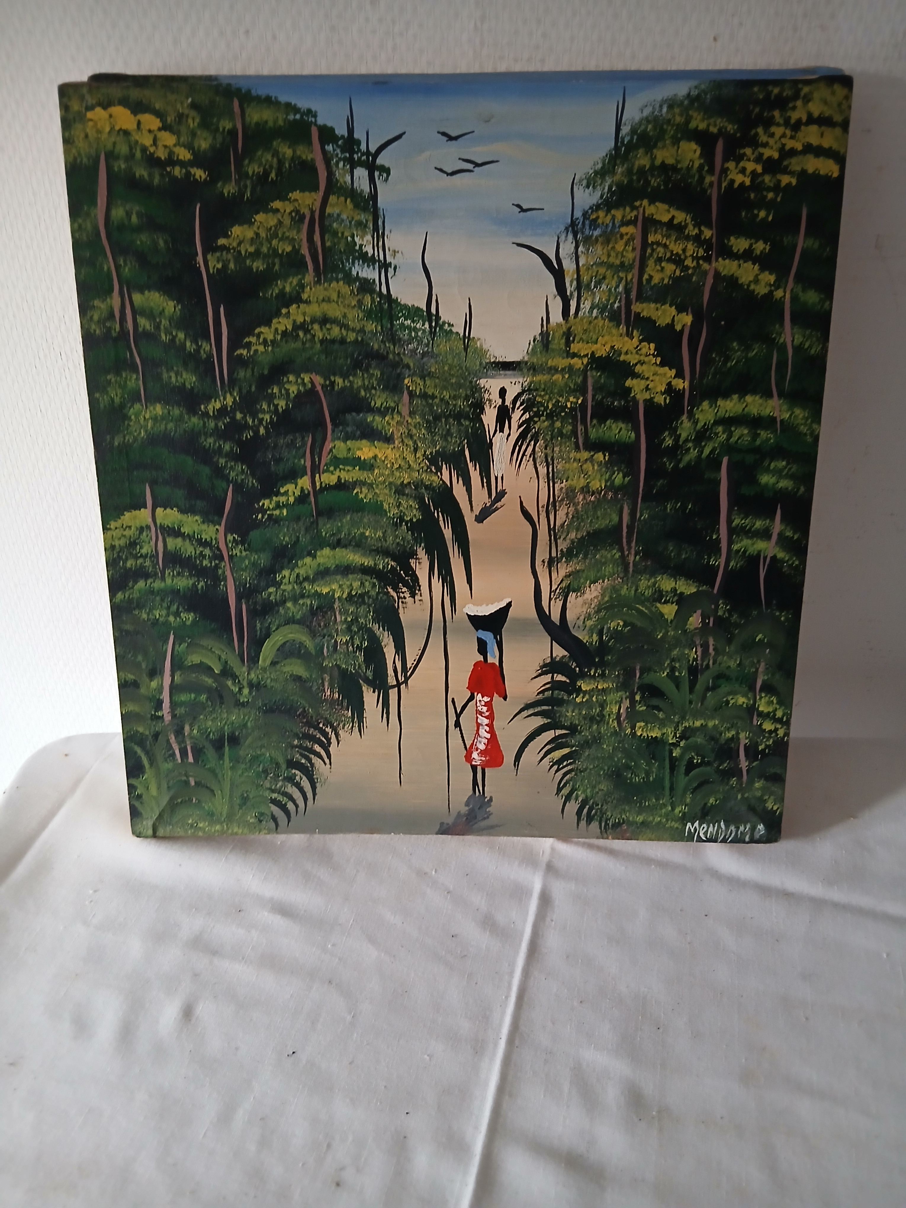 Voir photo 2 de Lot de 2 tableaux , huile sur toile de paysages africains par el peintre Gabonais Jean-Joseph MENDOME-NYOH. Lot de 2 tableaux , huile sur toile de paysages africains par el peintre Gabonais Jean-Joseph MENDOME-NYOH. Très bon état reconditionné photo 2
