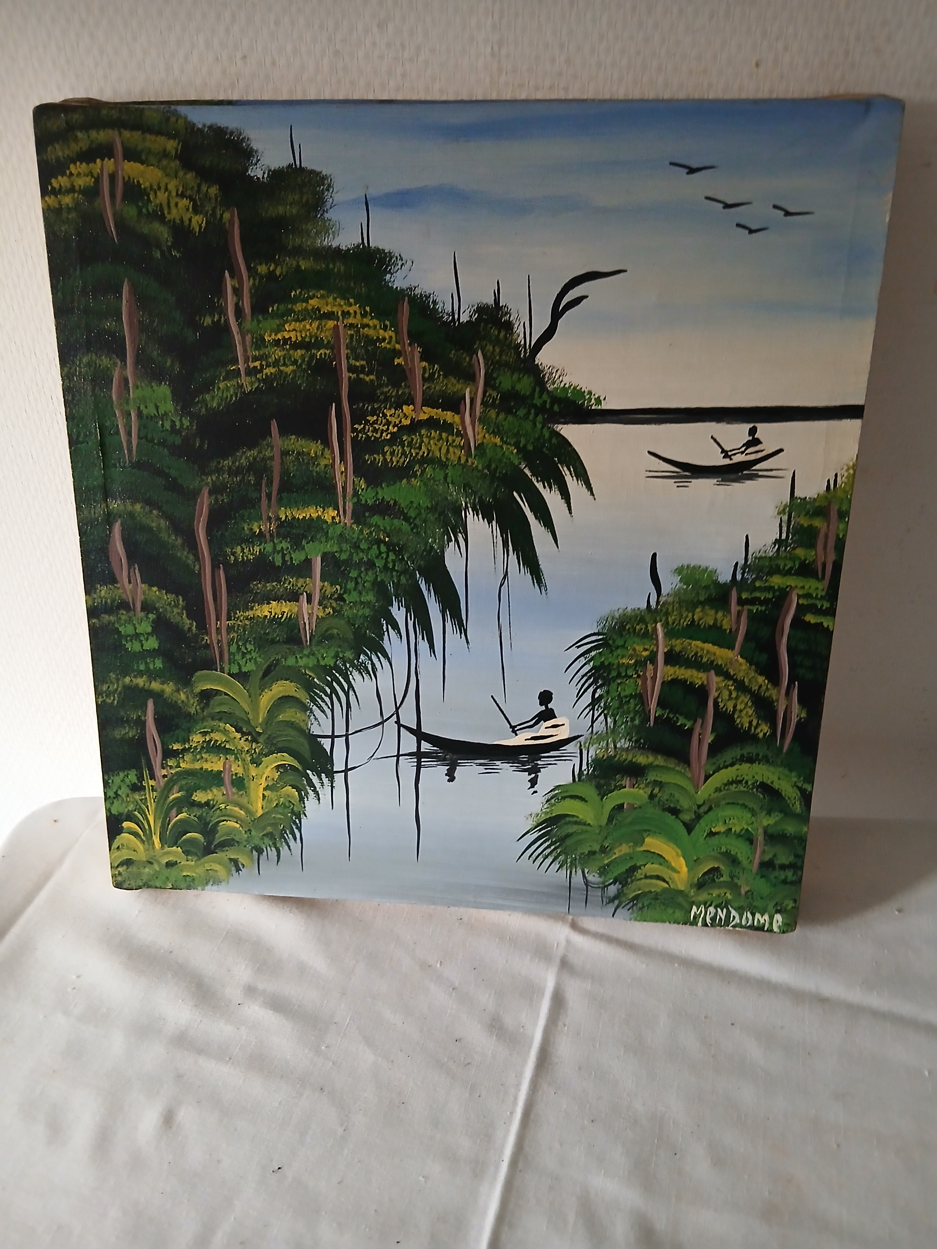 Voir photo 3 de Lot de 2 tableaux , huile sur toile de paysages africains par el peintre Gabonais Jean-Joseph MENDOME-NYOH. Lot de 2 tableaux , huile sur toile de paysages africains par el peintre Gabonais Jean-Joseph MENDOME-NYOH. Très bon état reconditionné photo 3