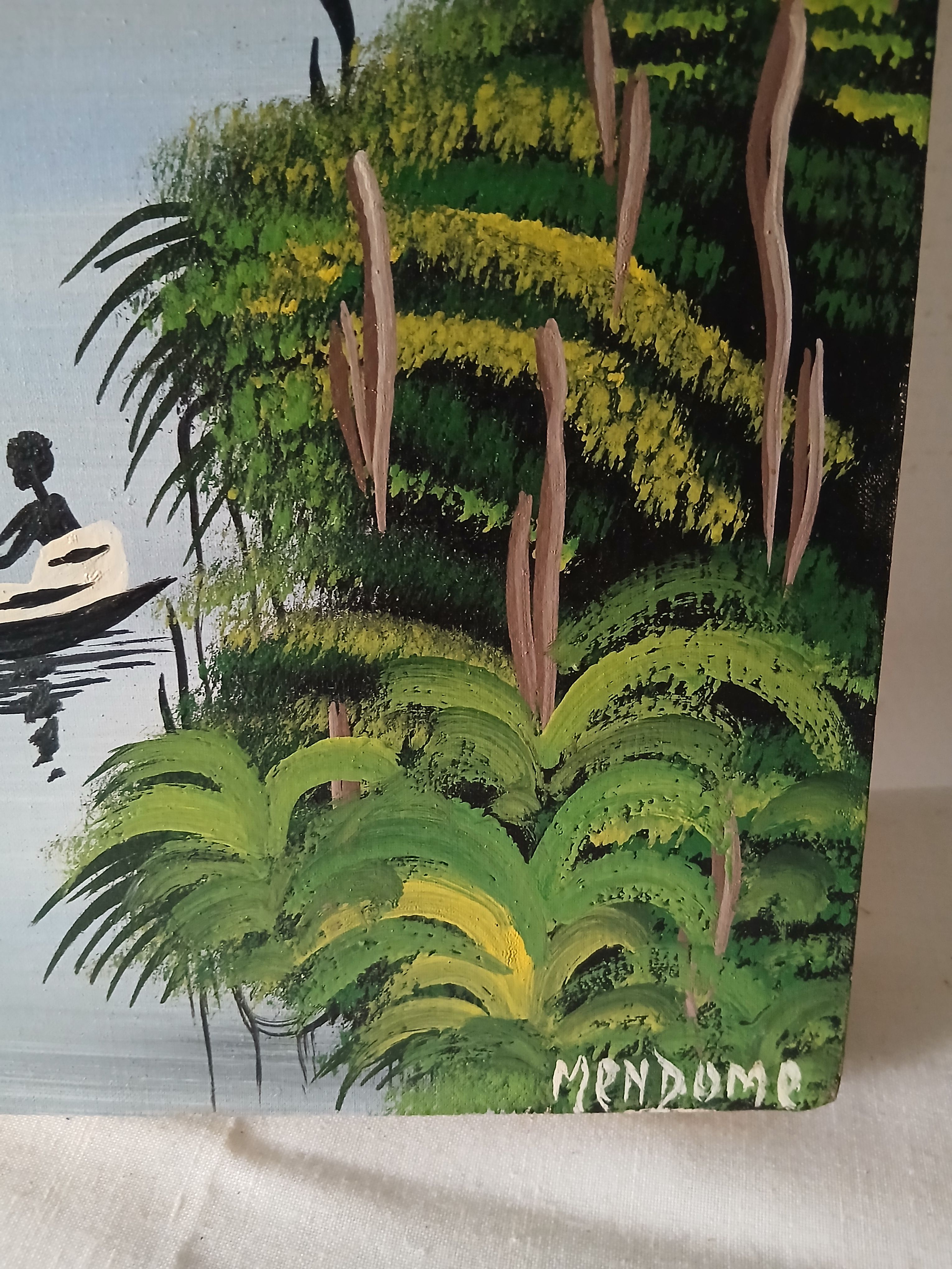 Voir photo 9 de Lot de 2 tableaux , huile sur toile de paysages africains par el peintre Gabonais Jean-Joseph MENDOME-NYOH. Lot de 2 tableaux , huile sur toile de paysages africains par el peintre Gabonais Jean-Joseph MENDOME-NYOH. Très bon état reconditionné photo 9