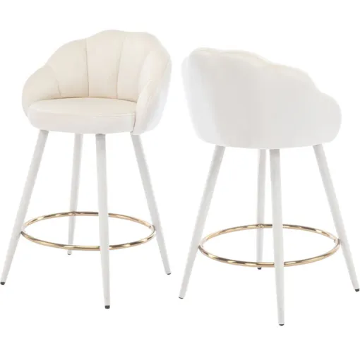 Lot de 2 tabouret de bar en velours blanc , siège rembourrés et en forme de coquillages occasion reconditionné disponible sur Rakuten