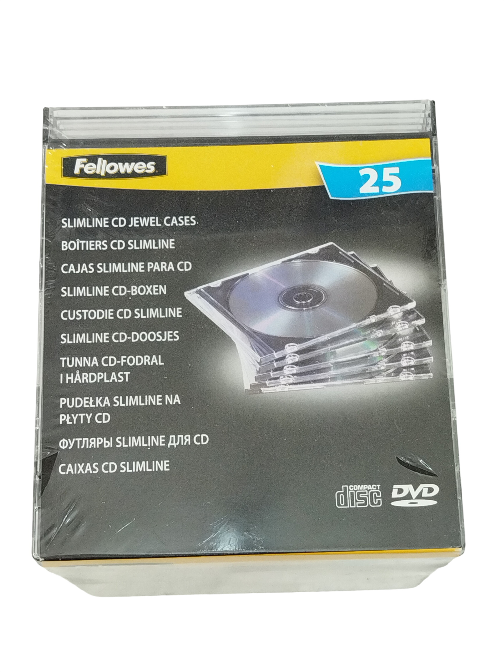 Lot de 25 boitiers CD Slimline Fellowes Très bon état - 12,00 € Lot de 25 boitiers CD Slimline Fellowes Très bon état reconditionné disponible sur Label Emmaüs