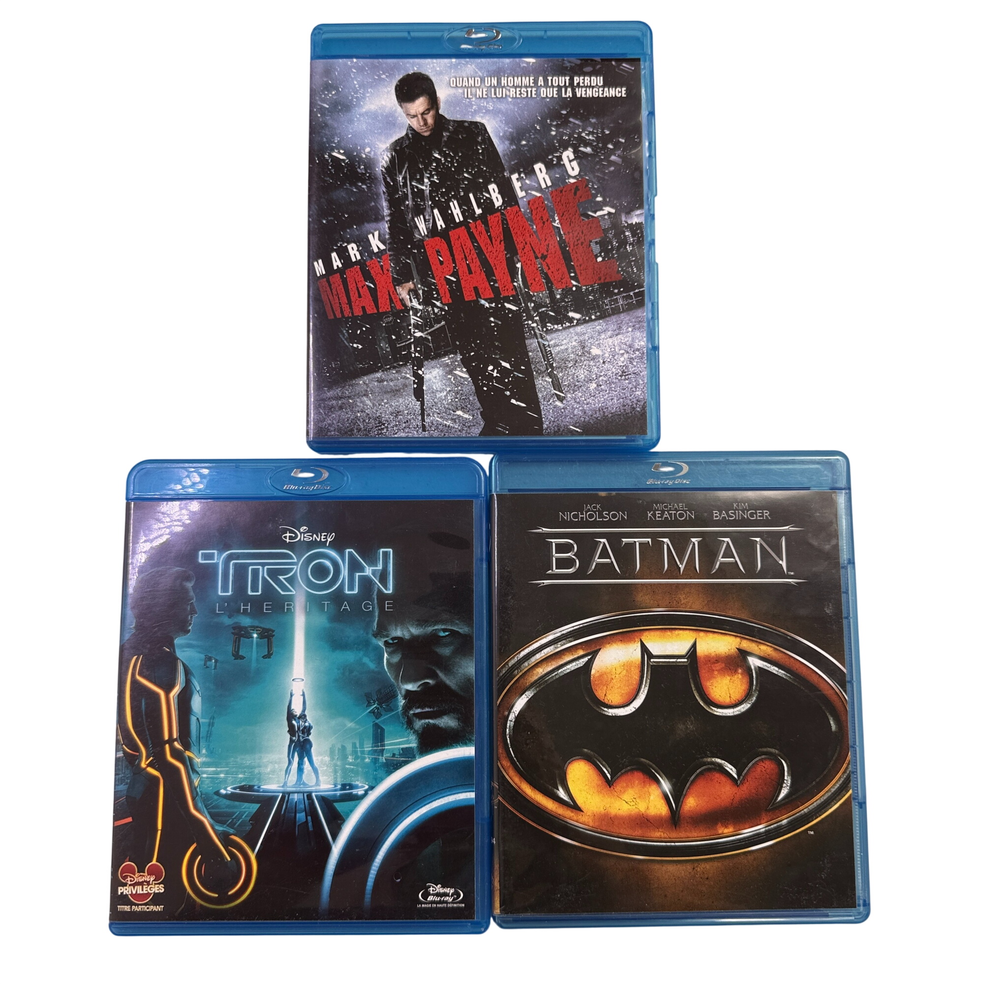 Lot de 3 blueray : Batman / TRON l'héritage /MAX PAYNE Très bon état - 14,99 € Lot de 3 blueray : Batman / TRON l'héritage /MAX PAYNE Très bon état reconditionné disponible sur Label Emmaüs