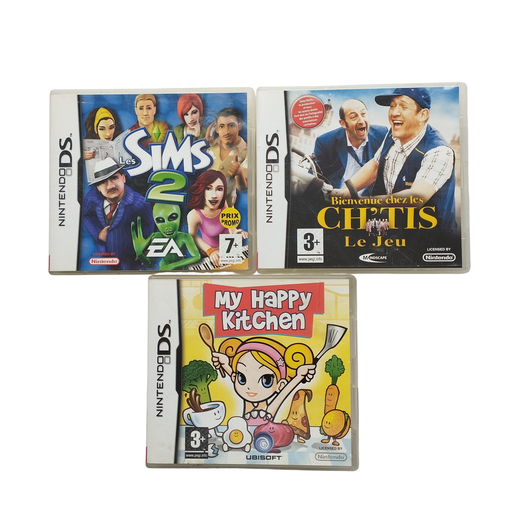 Acheter Lot de 3 jeux Nintendo DS pour enfants : Sims 2 / Bienvenue chez les Ch'tis / My Happy Kitchen Bon état - 15,00 € Lot de 3 jeux Nintendo DS pour enfants : Sims 2 / Bienvenue chez les Ch'tis / My Happy Kitchen Bon état reconditionné disponible sur Label Emmaüs