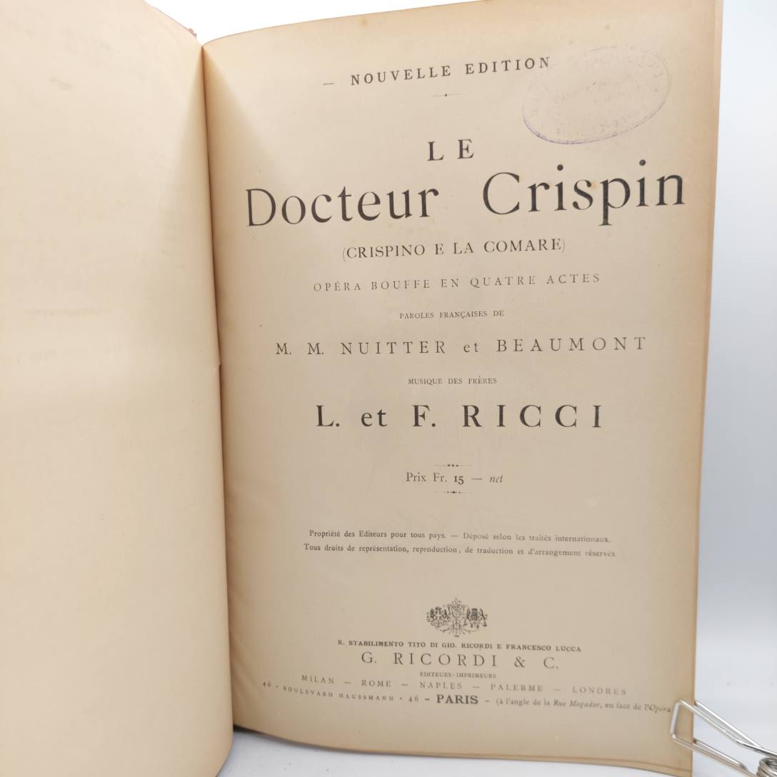 Voir photo 11 de LOT de 3 – Partitions Opéra (paroles et musique) La Basoche / La Muette de Riccordi / Le Dr Crispin. Editions originales sous reliure bibliothèque LOT de 3 – Partitions Opéra (paroles et musique) La Basoche / La Muette de Riccordi / Le Dr Crispin. Editions originales sous reliure bibliothèque État correct reconditionné photo 11