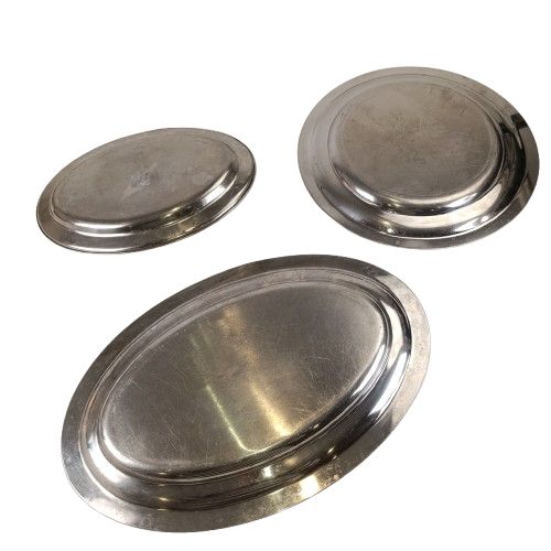 Voir photo 2 de Lot de 3 plats en inox Lot de 3 plats en inox État correct reconditionné photo 2