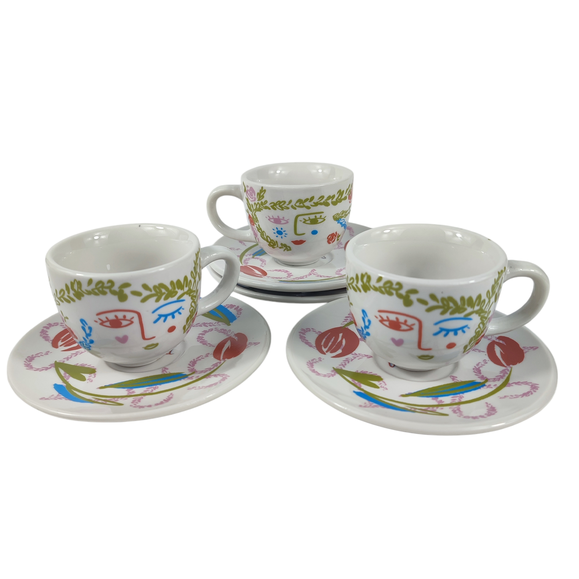 Acheter Lot de 3 tasses à café avec leur coupelle style Picasso - Fragonard Bon état - 14,50 € Lot de 3 tasses à café avec leur coupelle style Picasso - Fragonard Bon état reconditionné disponible sur Label Emmaüs