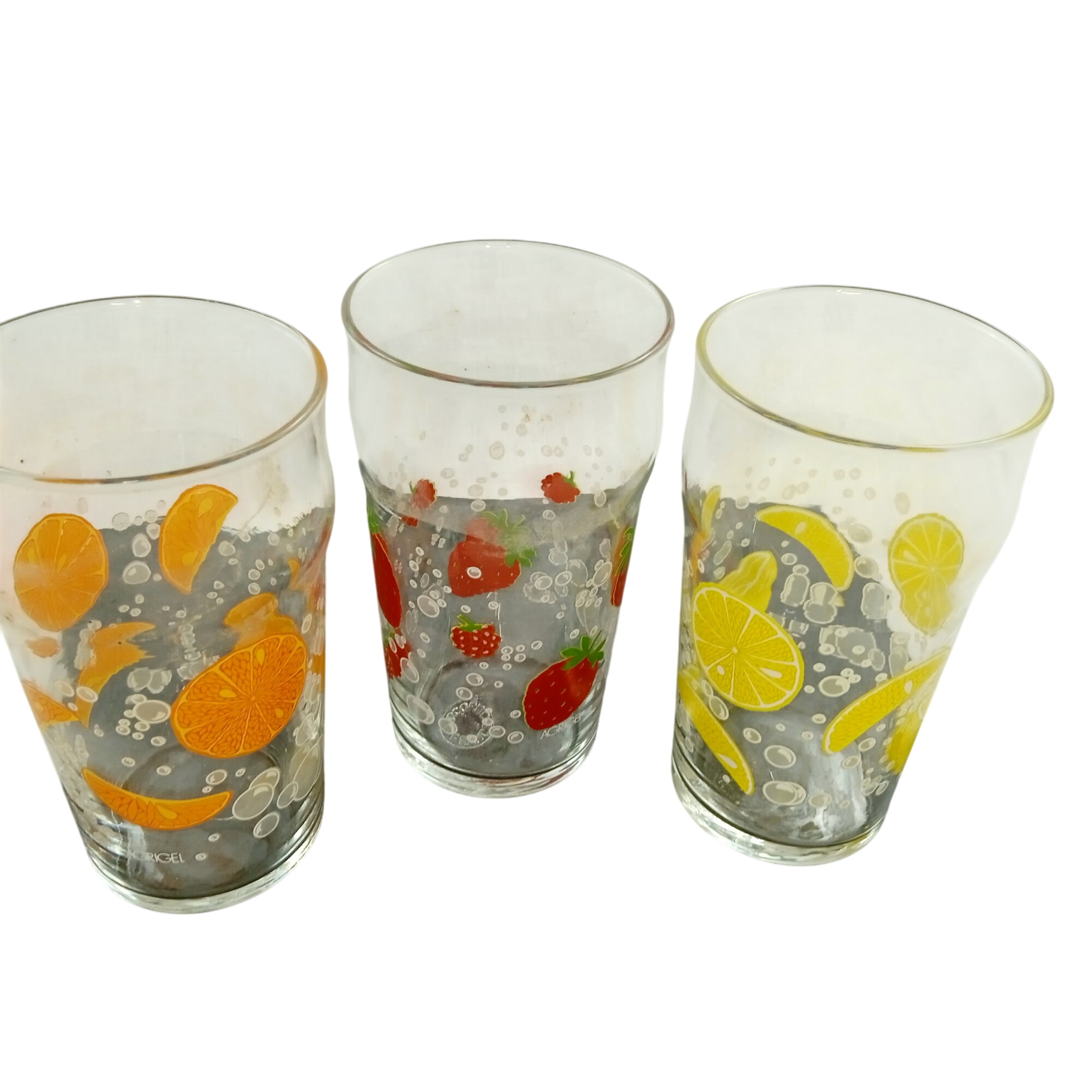Voir photo 2 de Lot de 3 verres à Orangeade Fraise Orange Citron Arcoroc France Lot de 3 verres à Orangeade Fraise Orange Citron Arcoroc France Très bon état reconditionné photo 2