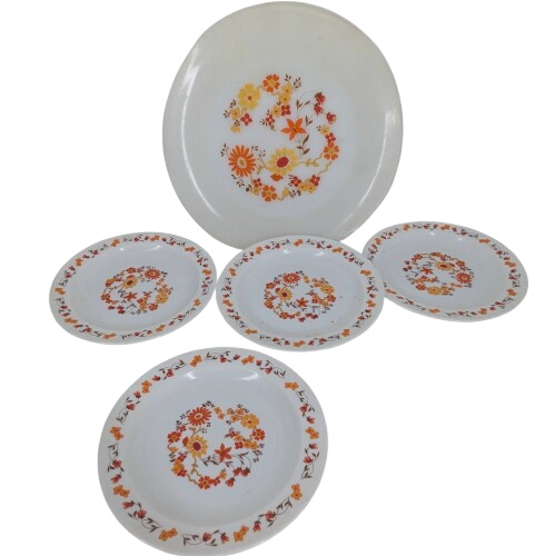 Acheter Lot de 4 assiettes à dessert+ plat ARCOPAL motif FLORE vintage 70's Très bon état - 21,00 € Lot de 4 assiettes à dessert+ plat ARCOPAL motif FLORE vintage 70's Très bon état reconditionné disponible sur Label Emmaüs