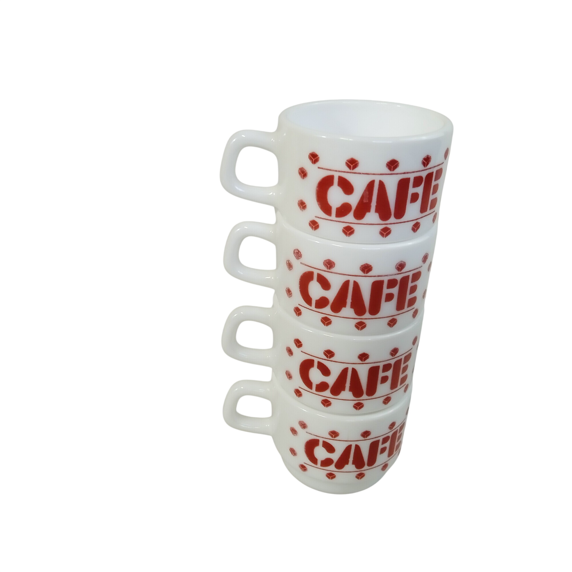 Acheter Lot de 4 tasses CAFÉ en verre opale Arcopal France Très bon état - 12,80 € Lot de 4 tasses CAFÉ en verre opale Arcopal France Très bon état reconditionné disponible sur Label Emmaüs