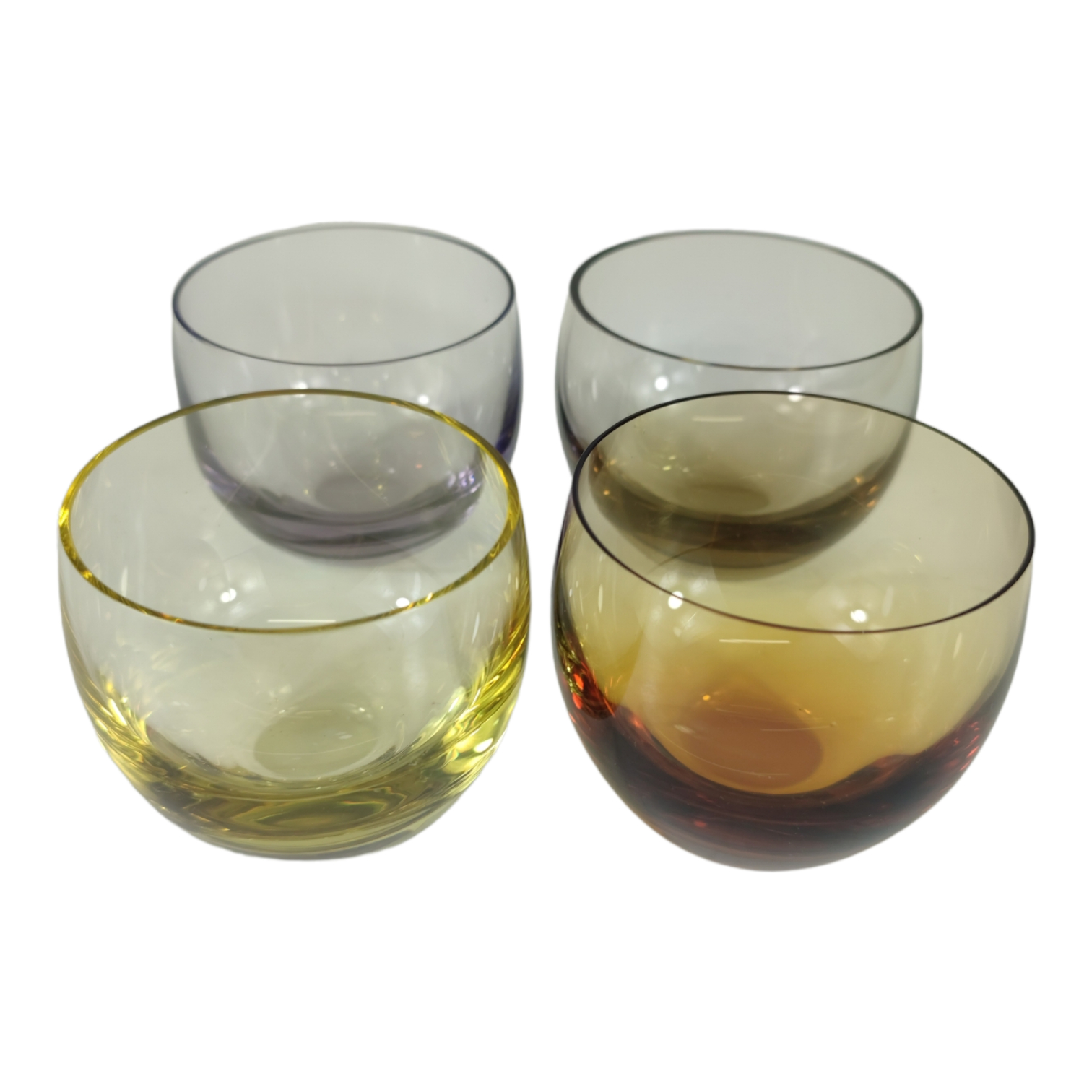 Voir photo 2 de Lot de 4 verres à liqueur en verre coloré artisanal Lot de 4 verres à liqueur en verre coloré artisanal Bon état reconditionné photo 2