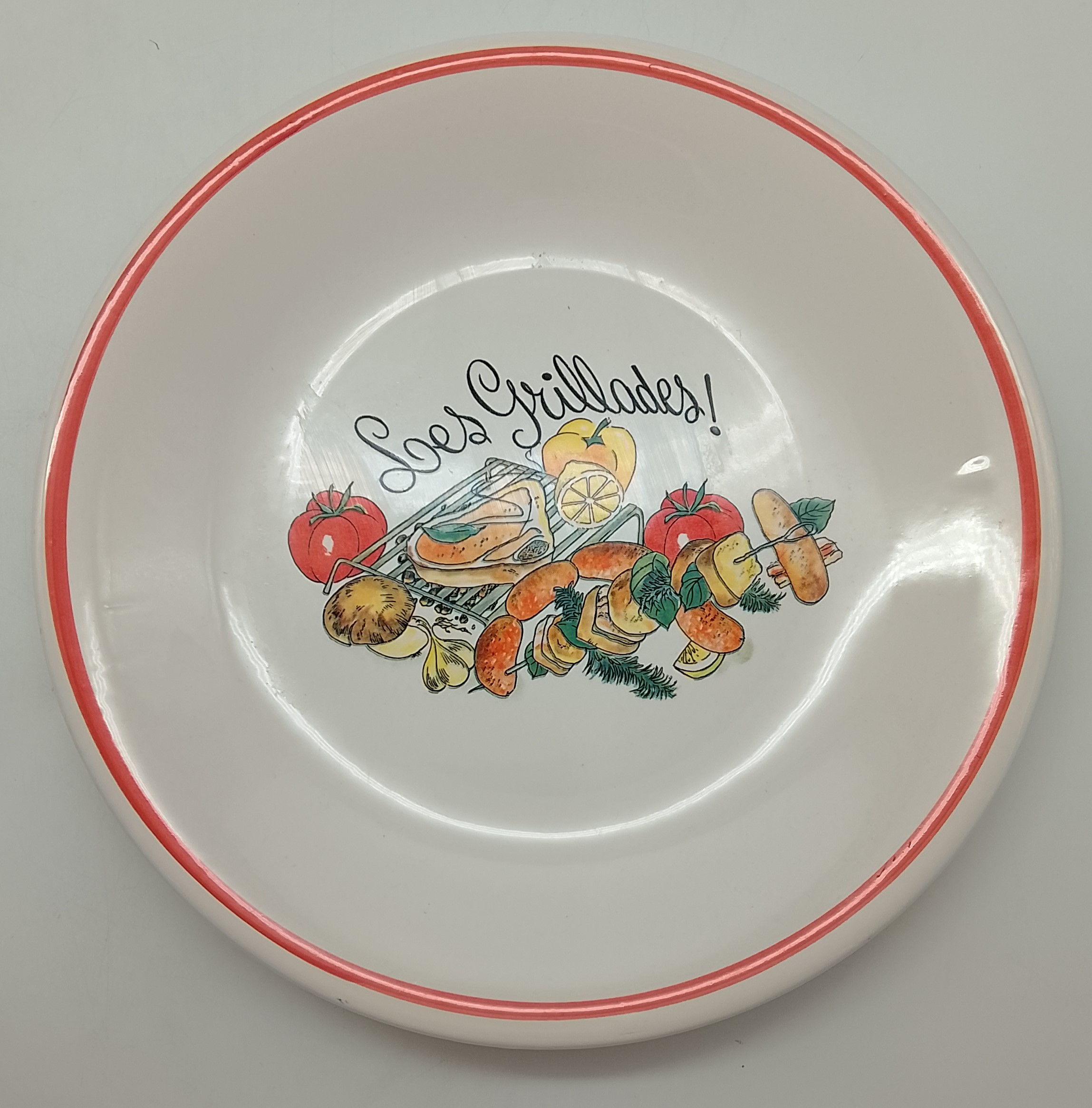 Voir photo 4 de Lot de 5 assiettes en faïence italienne " Les Grillades " Lot de 5 assiettes en faïence italienne " Les Grillades " reconditionné photo 4