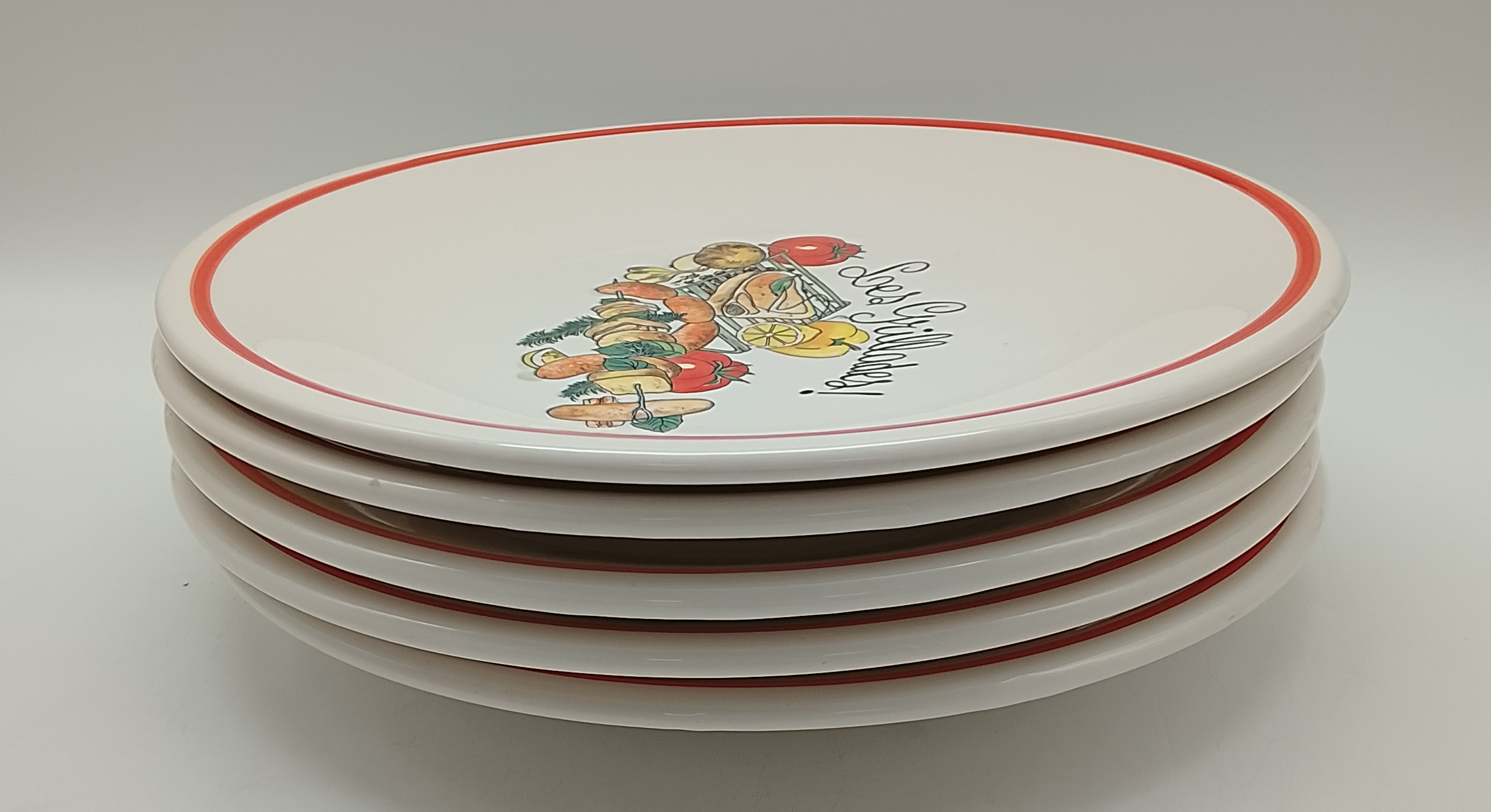 Voir photo 8 de Lot de 5 assiettes en faïence italienne " Les Grillades " Lot de 5 assiettes en faïence italienne " Les Grillades " reconditionné photo 8