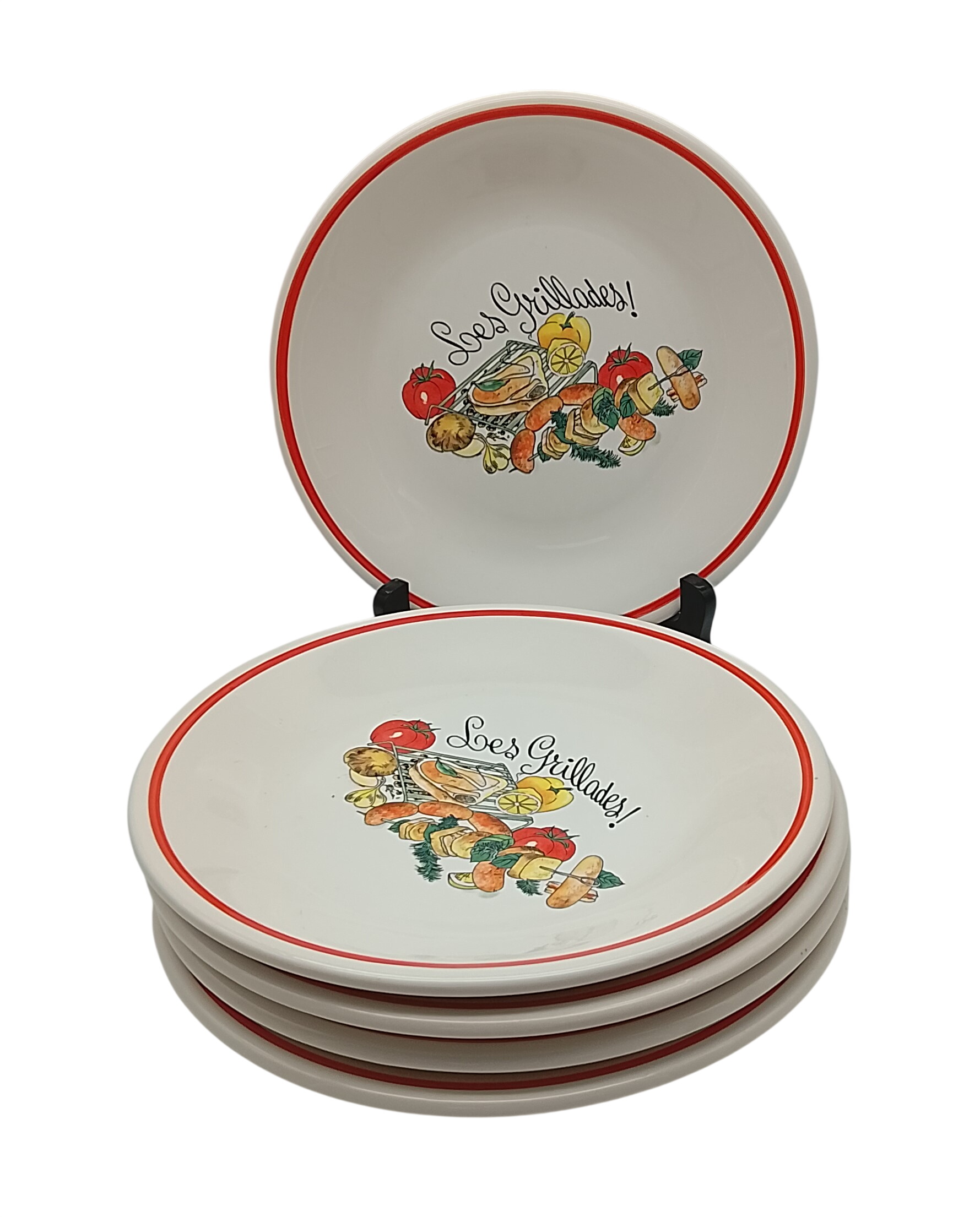 Lot de 5 assiettes en faïence italienne " Les Grillades " - 12,00 € Lot de 5 assiettes en faïence italienne " Les Grillades " reconditionné disponible sur Label Emmaüs