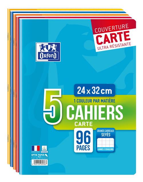 Lot de 5 cahiers grand format Oxford Seyès Color Life 24 x 32 cm Modèle aléatoire État correct reconditionné disponible sur Fnac